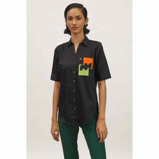 Pallavi Swadi Black Puzzle Pop Embroidered Shirt