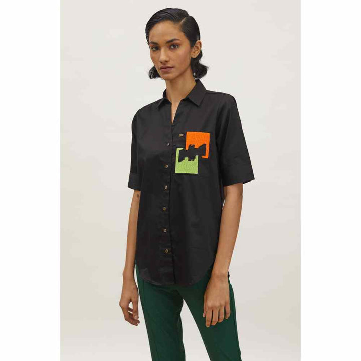 Pallavi Swadi Black Puzzle Pop Embroidered Shirt