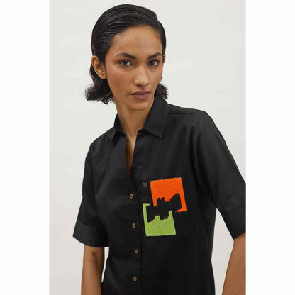 Pallavi Swadi Black Puzzle Pop Embroidered Shirt