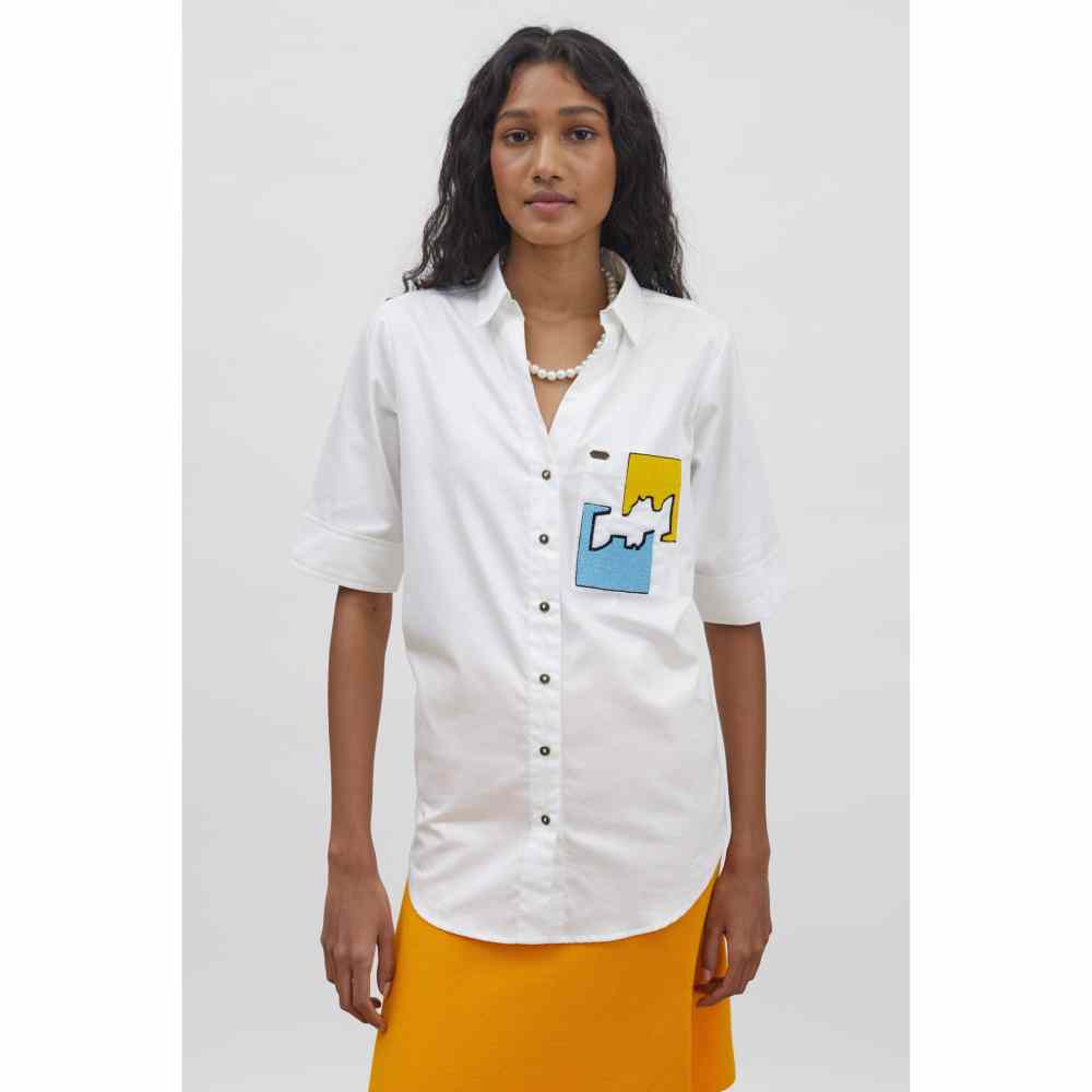 Pallavi Swadi White Puzzle Pop Embroidered Shirt