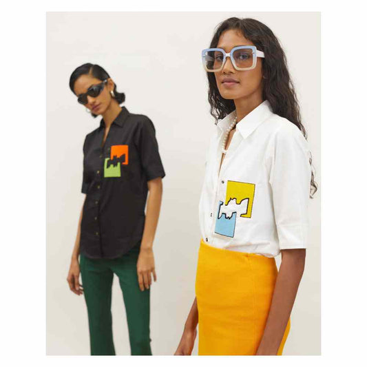 Pallavi Swadi White Puzzle Pop Embroidered Shirt