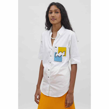 Pallavi Swadi White Puzzle Pop Embroidered Shirt
