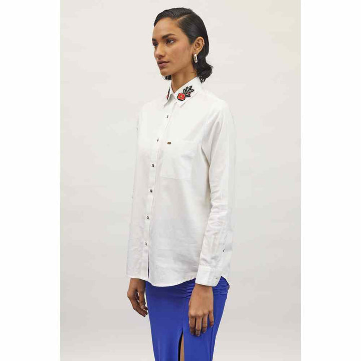 Pallavi Swadi PLV Garden White Floral Collar Shirt