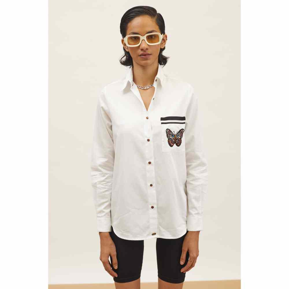 Pallavi Swadi PLV Garden White Butterfly Shirt