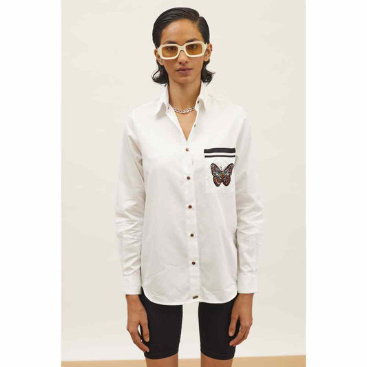 Pallavi Swadi PLV Garden White Butterfly Shirt