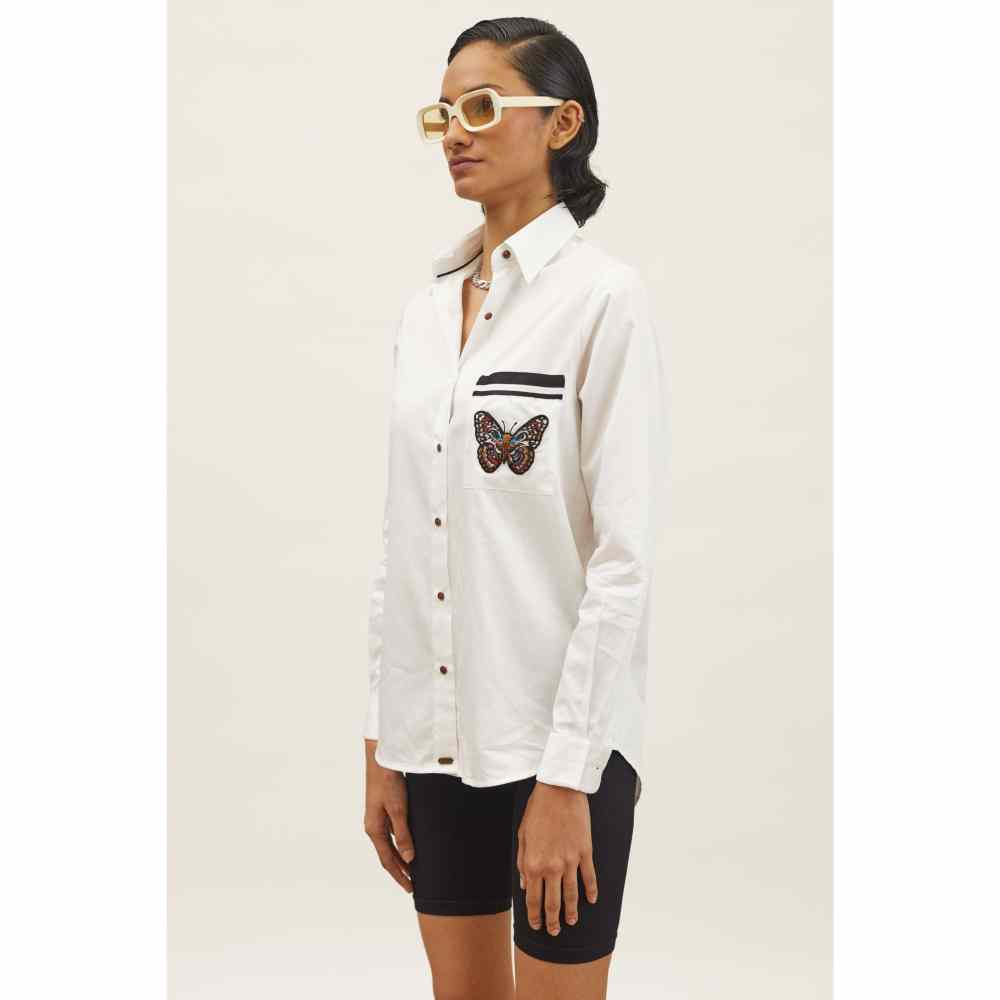 Pallavi Swadi PLV Garden White Butterfly Shirt