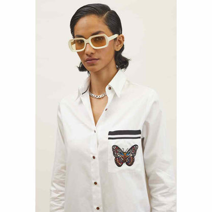 Pallavi Swadi PLV Garden White Butterfly Shirt