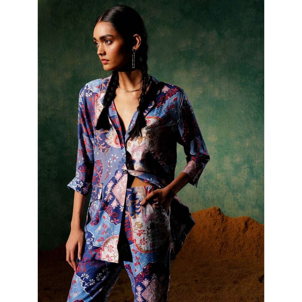 Pallavi Agarwal Sapphire Floral Blue Co-Ord (Set of 2)