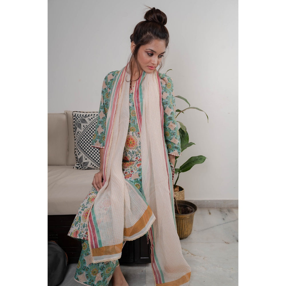 PANTS AND PAJAMAS Beige Zohra Block Printed Dupatta