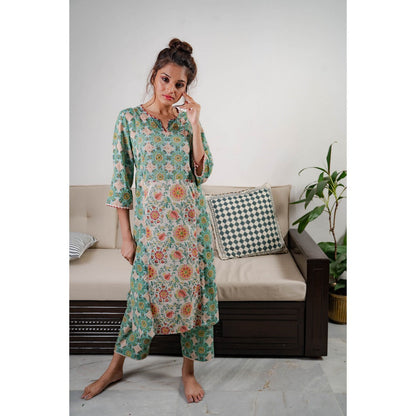 PANTS AND PAJAMAS Beige Zohra Block Printed Dupatta