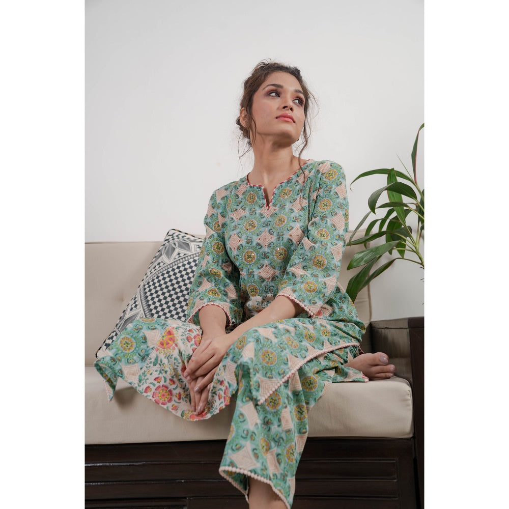 PANTS AND PAJAMAS Beige Zohra Block Printed Dupatta