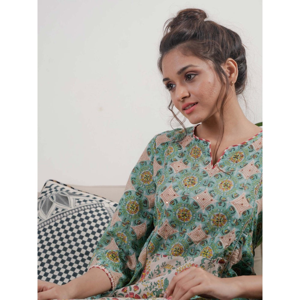 PANTS AND PAJAMAS Beige Zohra Block Printed Dupatta
