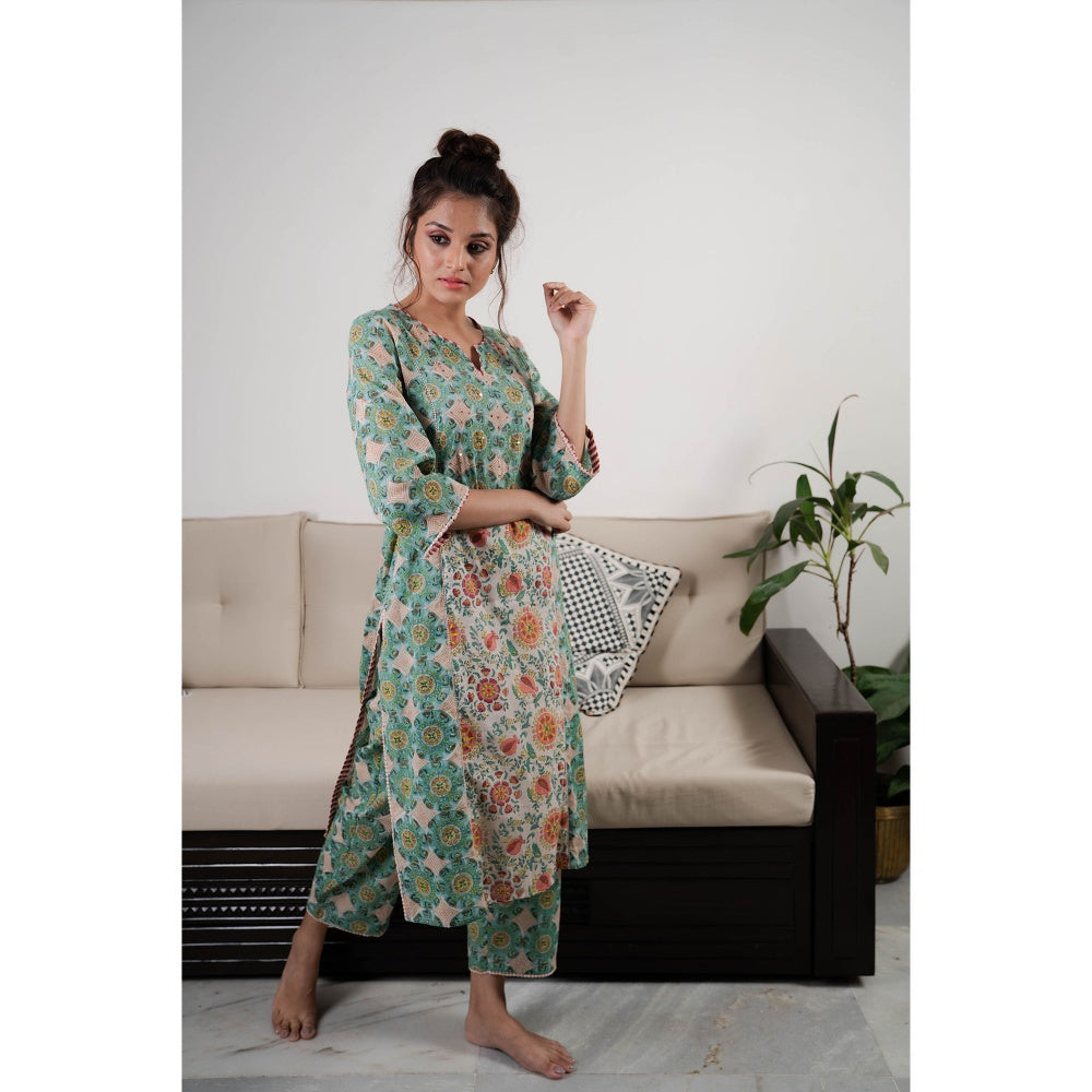 PANTS AND PAJAMAS Beige Zohra Block Printed Dupatta