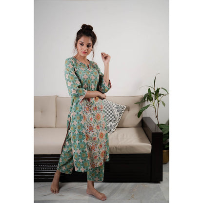 PANTS AND PAJAMAS Beige Zohra Block Printed Dupatta