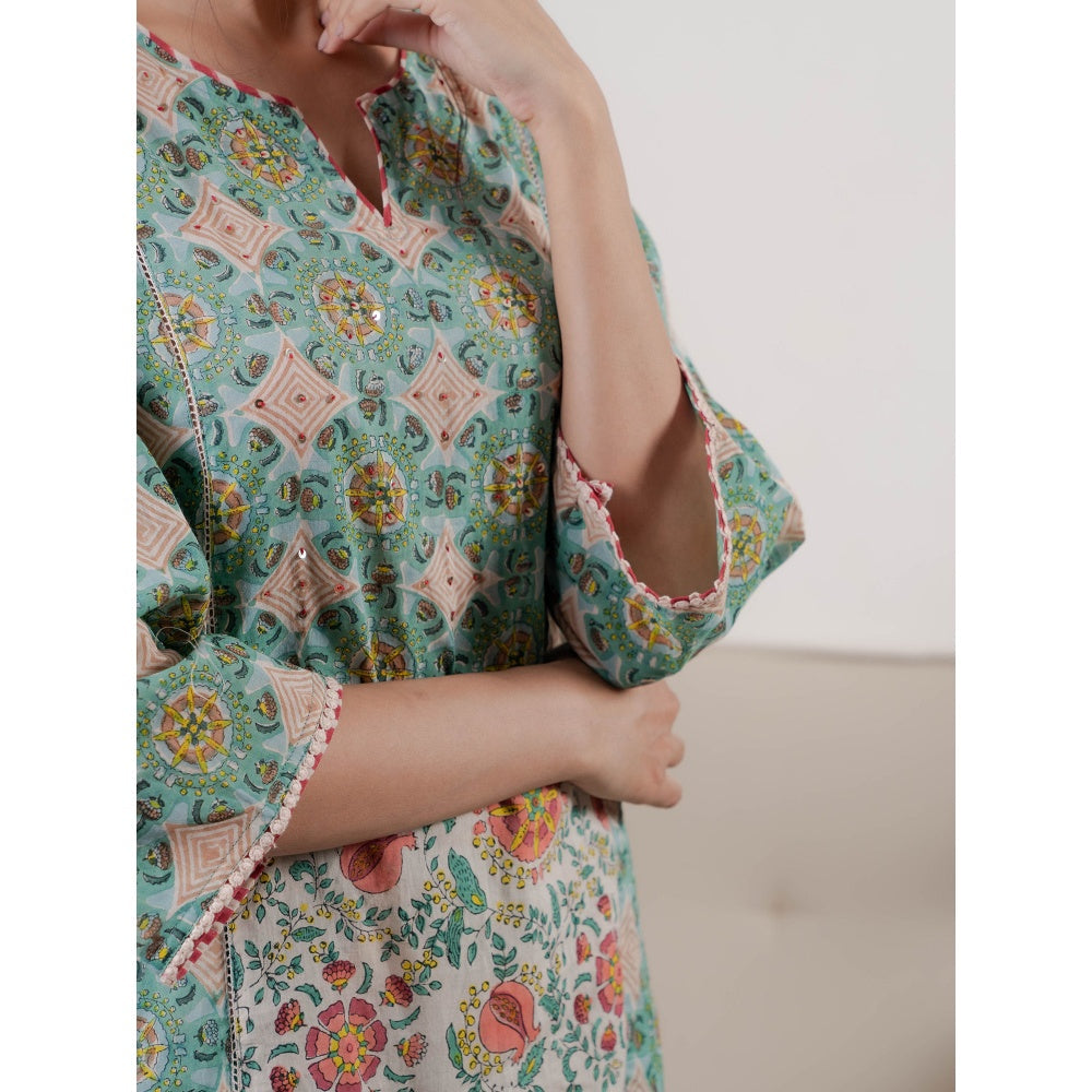 PANTS AND PAJAMAS Beige Zohra Block Printed Dupatta