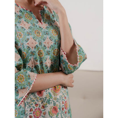 PANTS AND PAJAMAS Beige Zohra Block Printed Dupatta