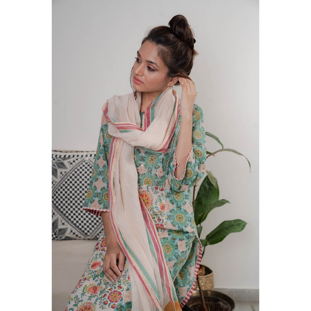 PANTS AND PAJAMAS Beige Zohra Block Printed Dupatta