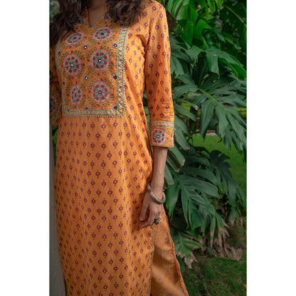 PANTS AND PAJAMAS Mustard Block Printed Kota Dupatta