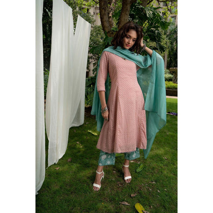 PANTS AND PAJAMAS Aqua Sequin Embroidered Chanderi Dupatta
