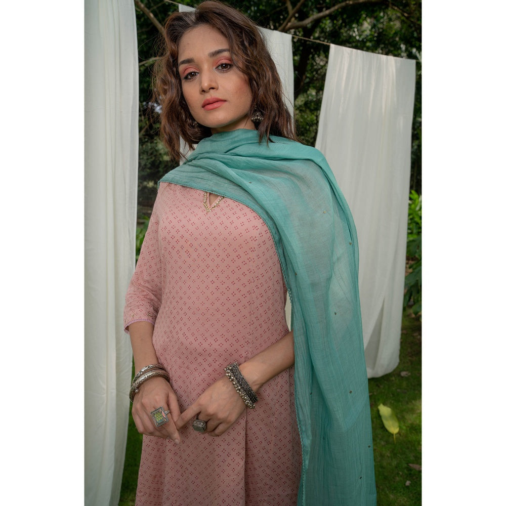 PANTS AND PAJAMAS Aqua Sequin Embroidered Chanderi Dupatta