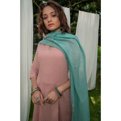 PANTS AND PAJAMAS Aqua Sequin Embroidered Chanderi Dupatta
