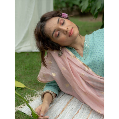 PANTS AND PAJAMAS Rose Pink Foil Printed Chanderi Dupatta