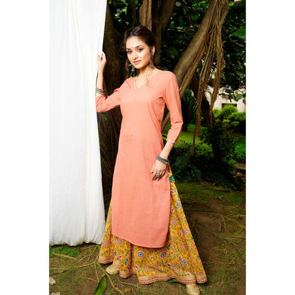 PANTS AND PAJAMAS Mustard Block Printed Kota Dupatta