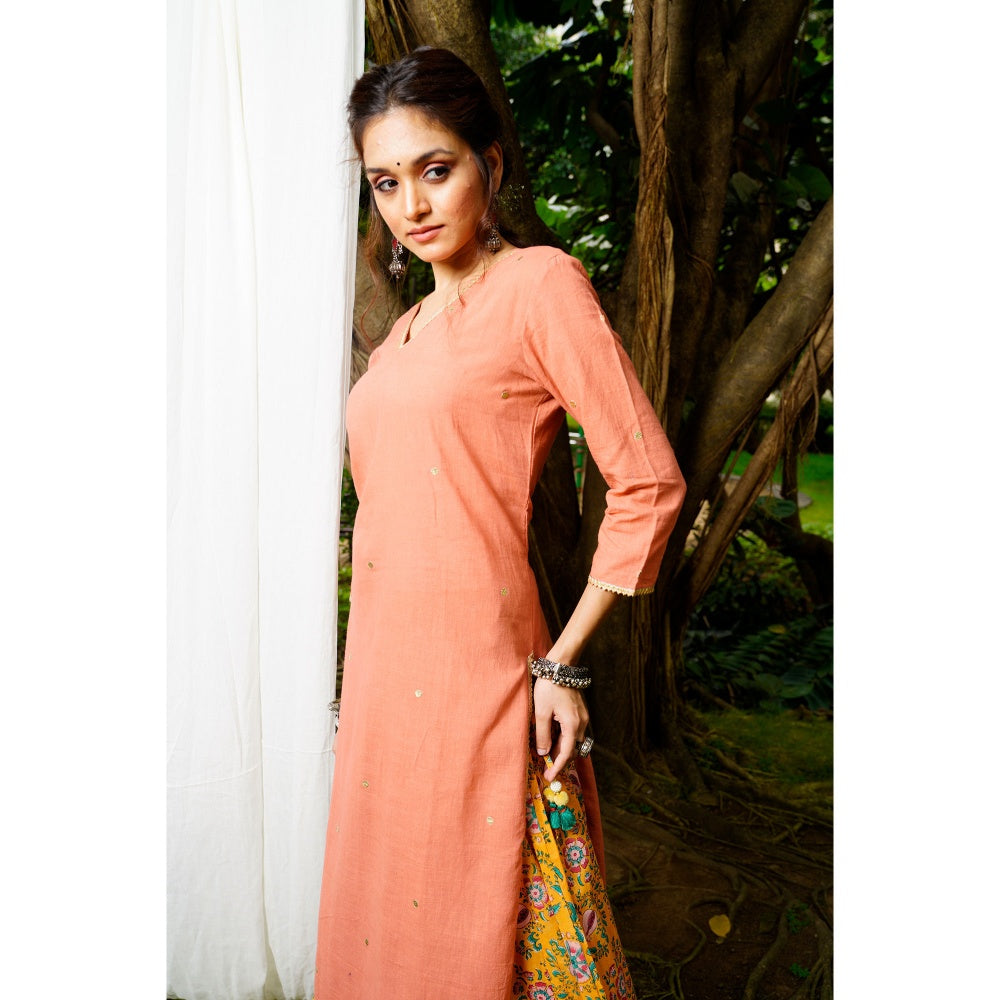 PANTS AND PAJAMAS Mustard Block Printed Kota Dupatta