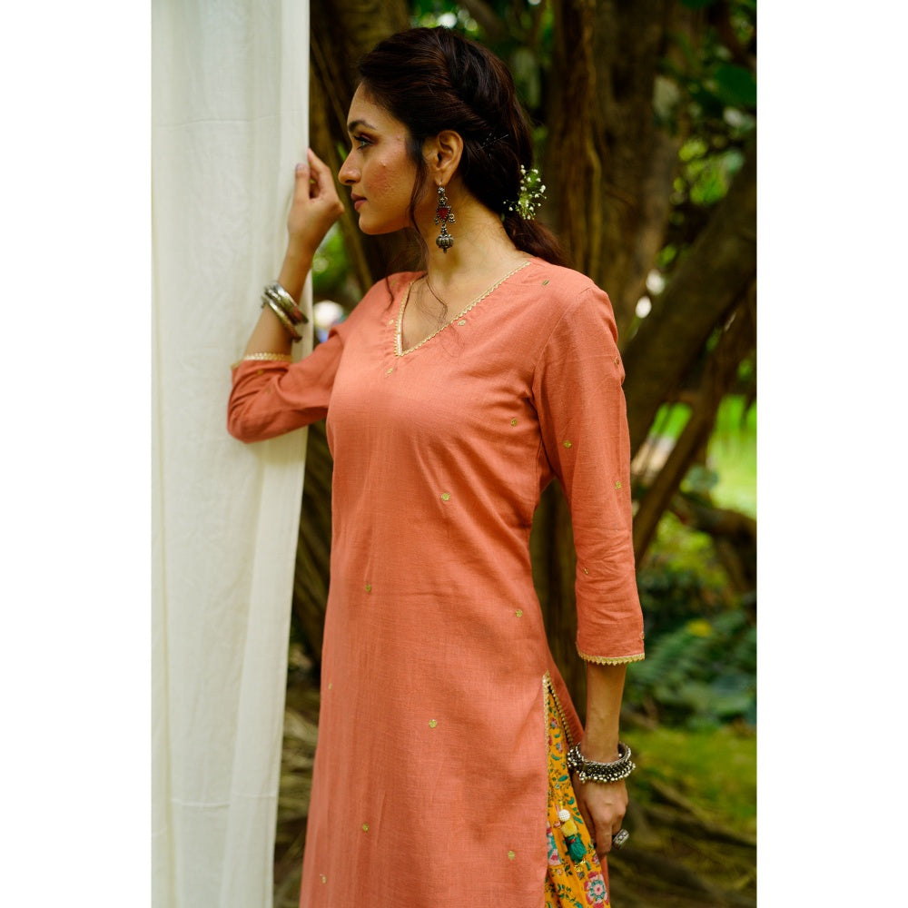 PANTS AND PAJAMAS Mustard Block Printed Kota Dupatta