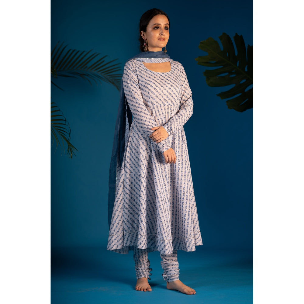 PANTS AND PAJAMAS Blue Zohra Sequin Kota Dupatta