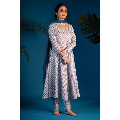 PANTS AND PAJAMAS Blue Zohra Sequin Kota Dupatta