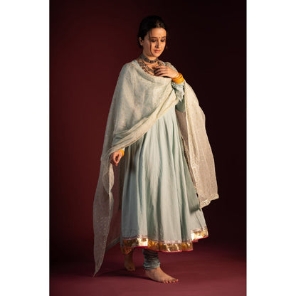 PANTS AND PAJAMAS Blue Arun Foil Print Dupatta
