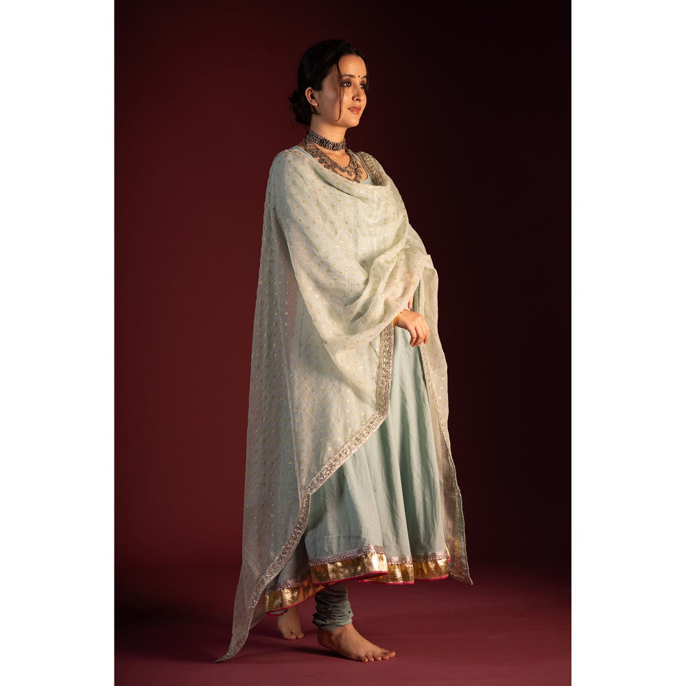 PANTS AND PAJAMAS Blue Arun Foil Print Dupatta