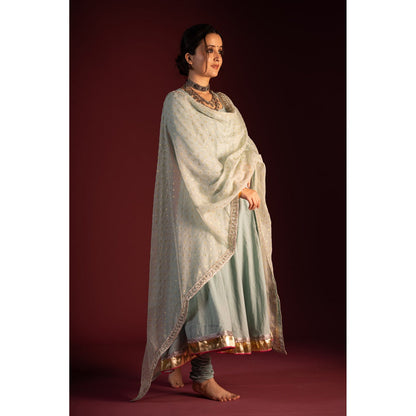 PANTS AND PAJAMAS Blue Arun Foil Print Dupatta
