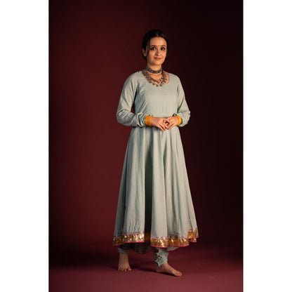 PANTS AND PAJAMAS Blue Arun Foil Print Dupatta