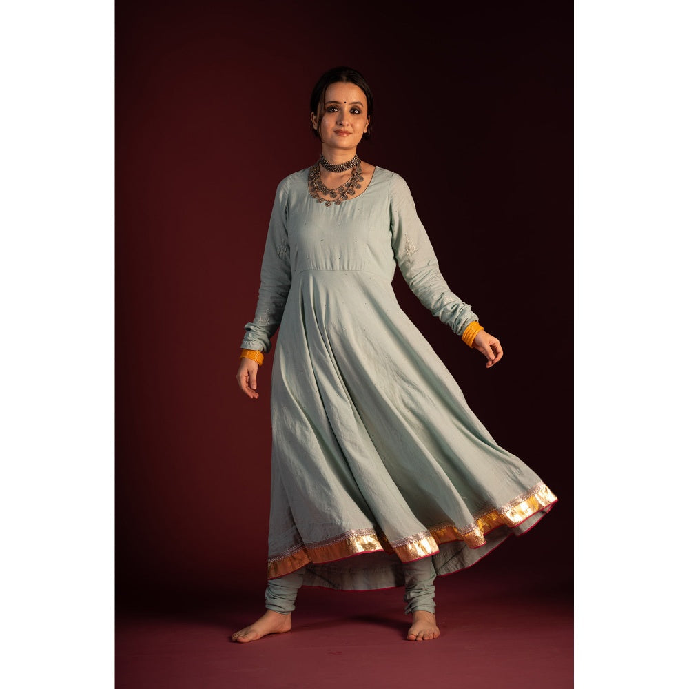 PANTS AND PAJAMAS Blue Arun Foil Print Dupatta