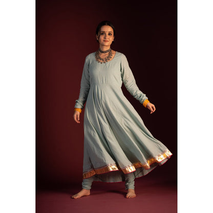 PANTS AND PAJAMAS Blue Arun Foil Print Dupatta