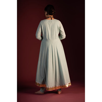 PANTS AND PAJAMAS Blue Arun Foil Print Dupatta
