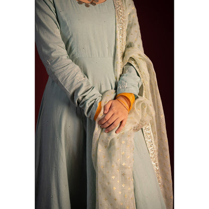 PANTS AND PAJAMAS Blue Arun Foil Print Dupatta