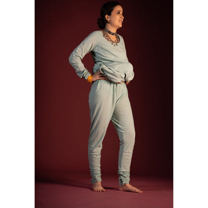 PANTS AND PAJAMAS Blue Arun Foil Print Dupatta