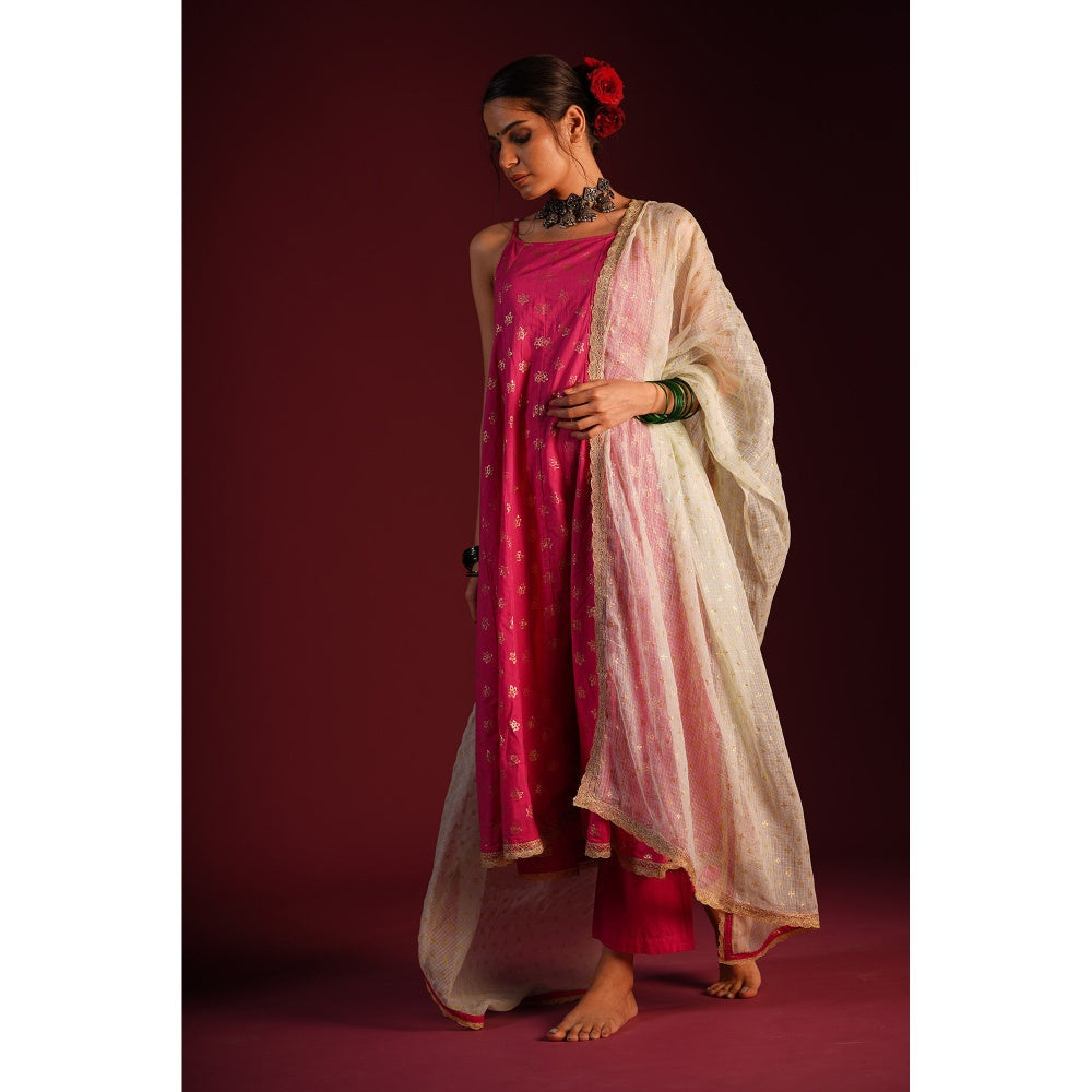 PANTS AND PAJAMAS Blue Shukra Foil Print Dupatta