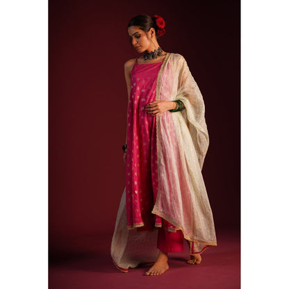 PANTS AND PAJAMAS Blue Shukra Foil Print Dupatta