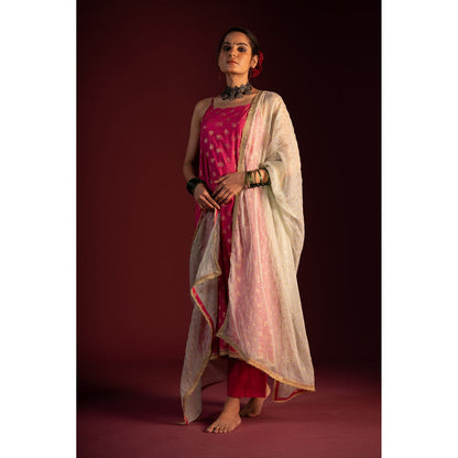 PANTS AND PAJAMAS Blue Shukra Foil Print Dupatta