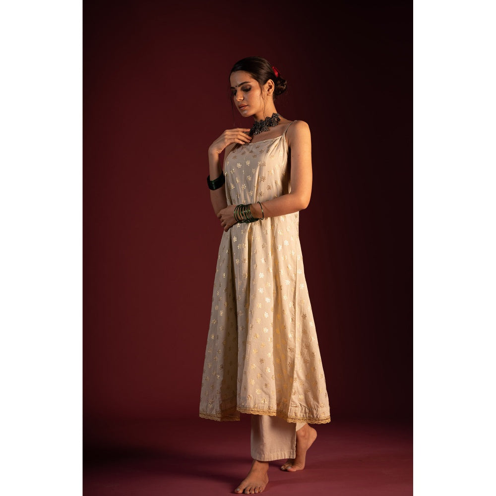 PANTS AND PAJAMAS Mustard Budh Foil Print Dupatta