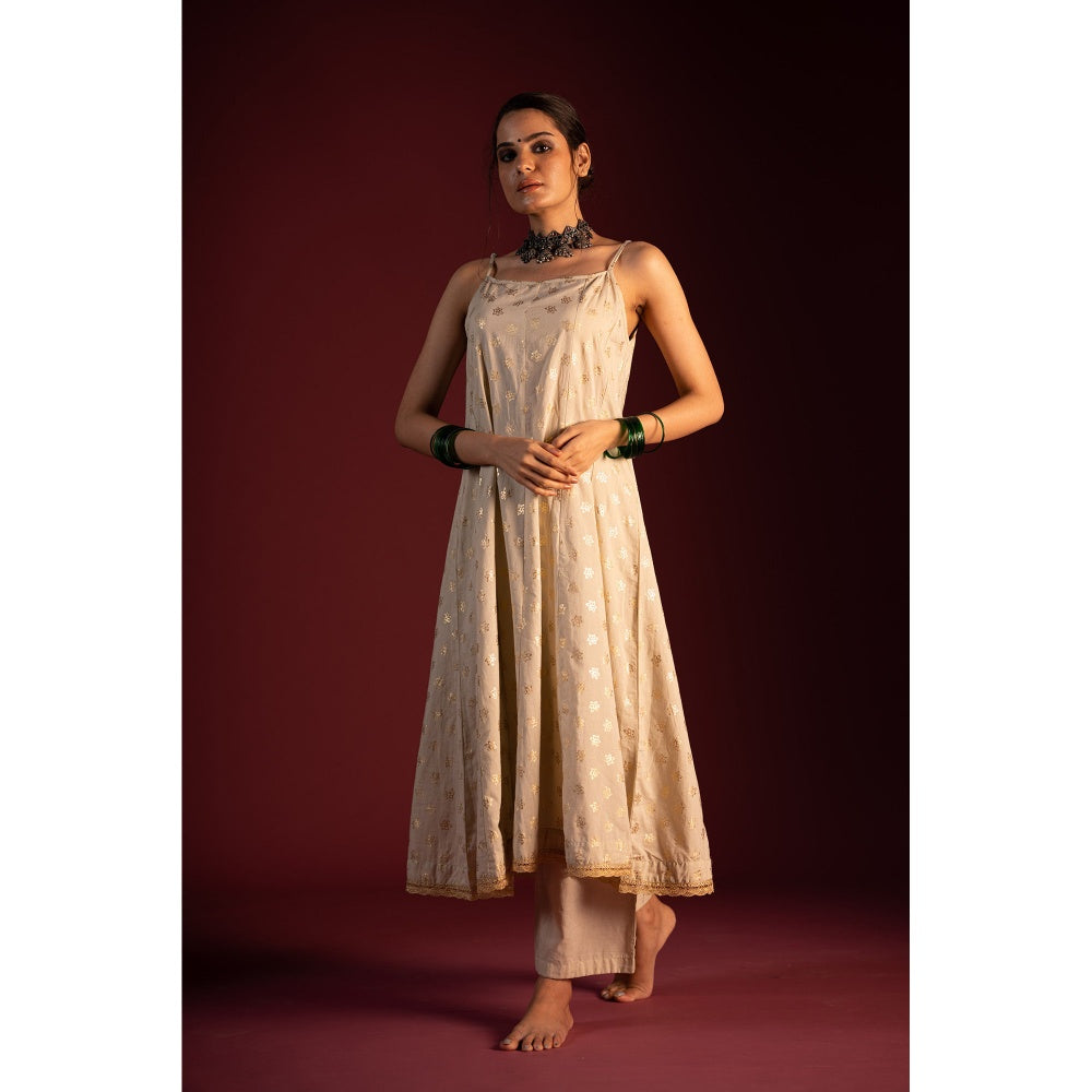 PANTS AND PAJAMAS Mustard Budh Foil Print Dupatta