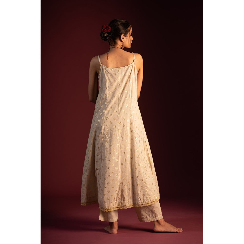 PANTS AND PAJAMAS Mustard Budh Foil Print Dupatta