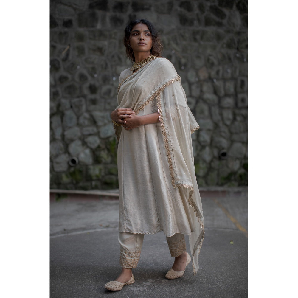 PANTS AND PAJAMAS Sage Green Canna Sequined Dupatta