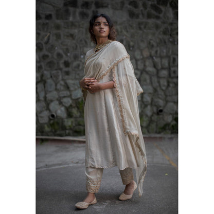 PANTS AND PAJAMAS Sage Green Canna Sequined Dupatta