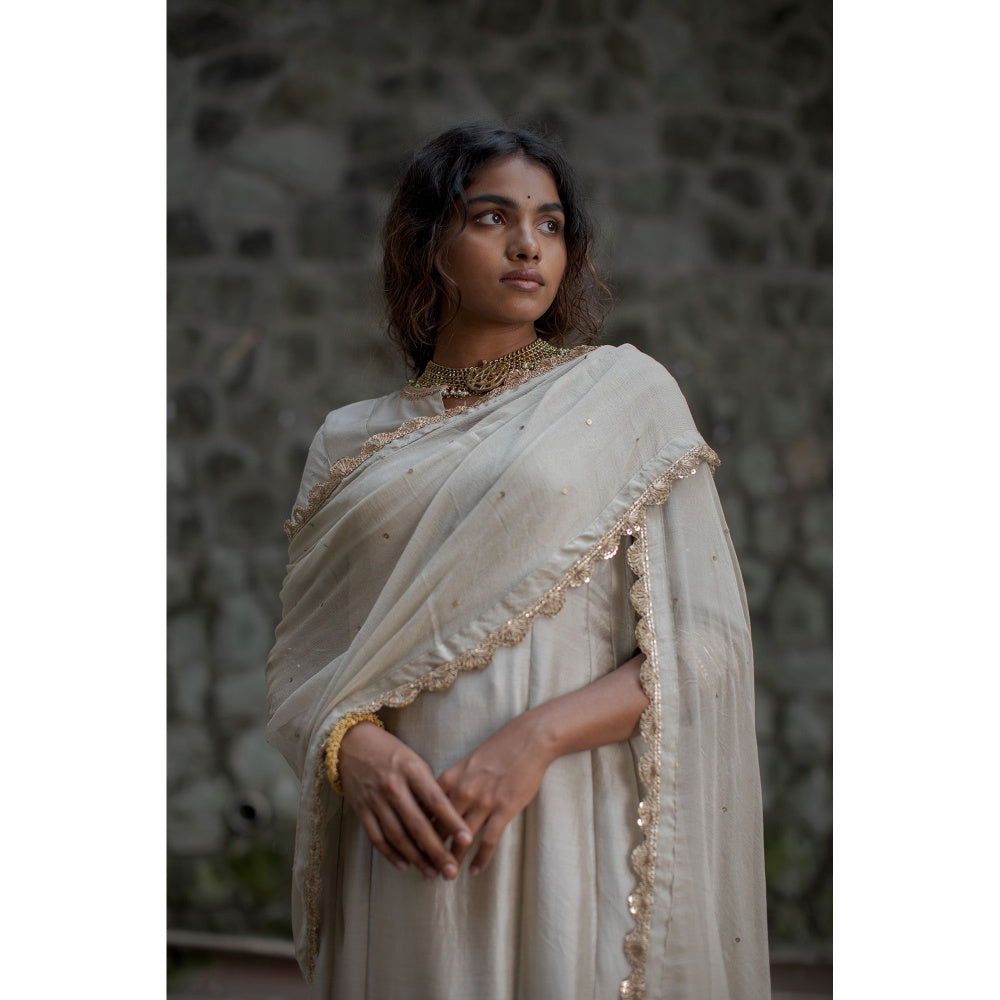 PANTS AND PAJAMAS Sage Green Canna Sequined Dupatta