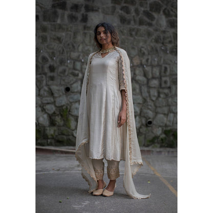 PANTS AND PAJAMAS Sage Green Canna Sequined Dupatta
